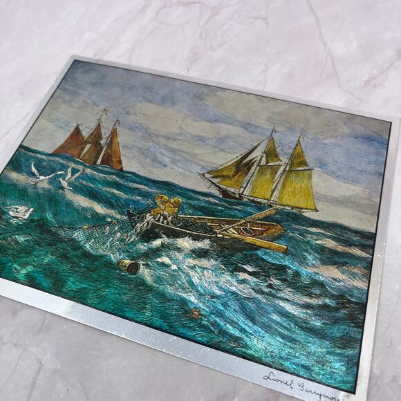 Nantucket Lionel Barrymore Fishing Sailing Vtg Chromatic Foil Etch 6x7.5" V18 - Picture 2 of 2